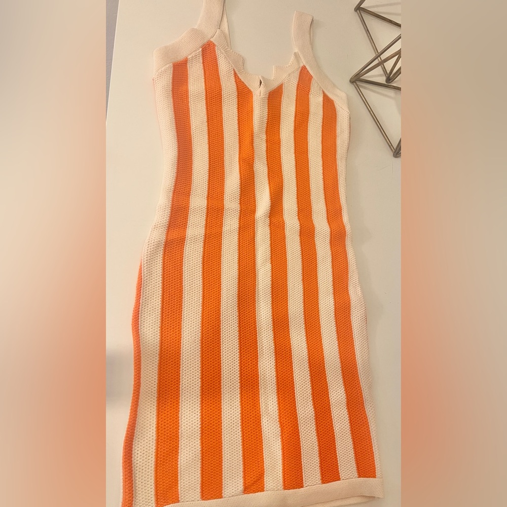 HOUSE OF HARLOW 1960 STRIPED SLEEVELESS BODYCON MINI DRESS ORANGE / IVORY Size S